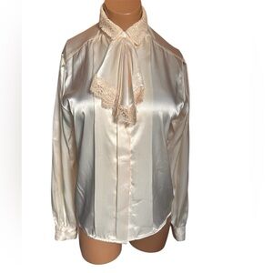 Cream Blouse with Lace Collar Removeable Ascot & Invisible Buttons